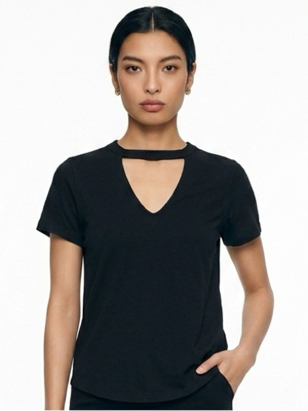 LUSH | Short Sleeve Black Choker Tee Cutout Women’s Size Large
